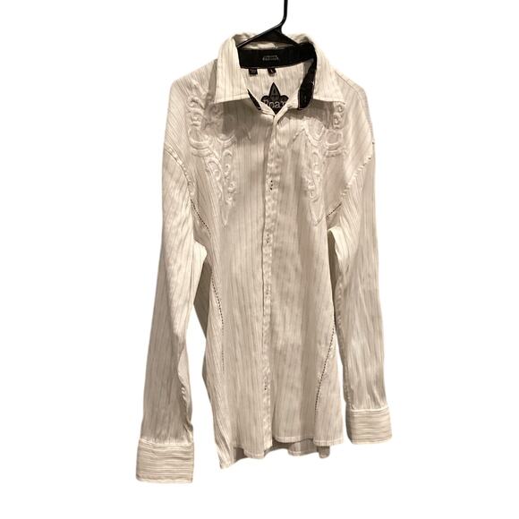 Roar Mens Embroidered Western Shirt Size Large Western Rodeo White Black Striped - Picture 1 of 13